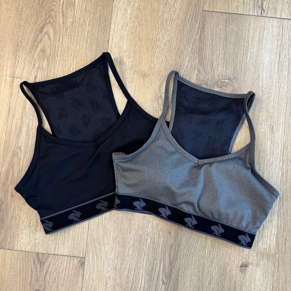 Rabbit UtiliBRAvo Running Sports Bra Lot of 2 Black Grey RW225 Womens XS Pocket
